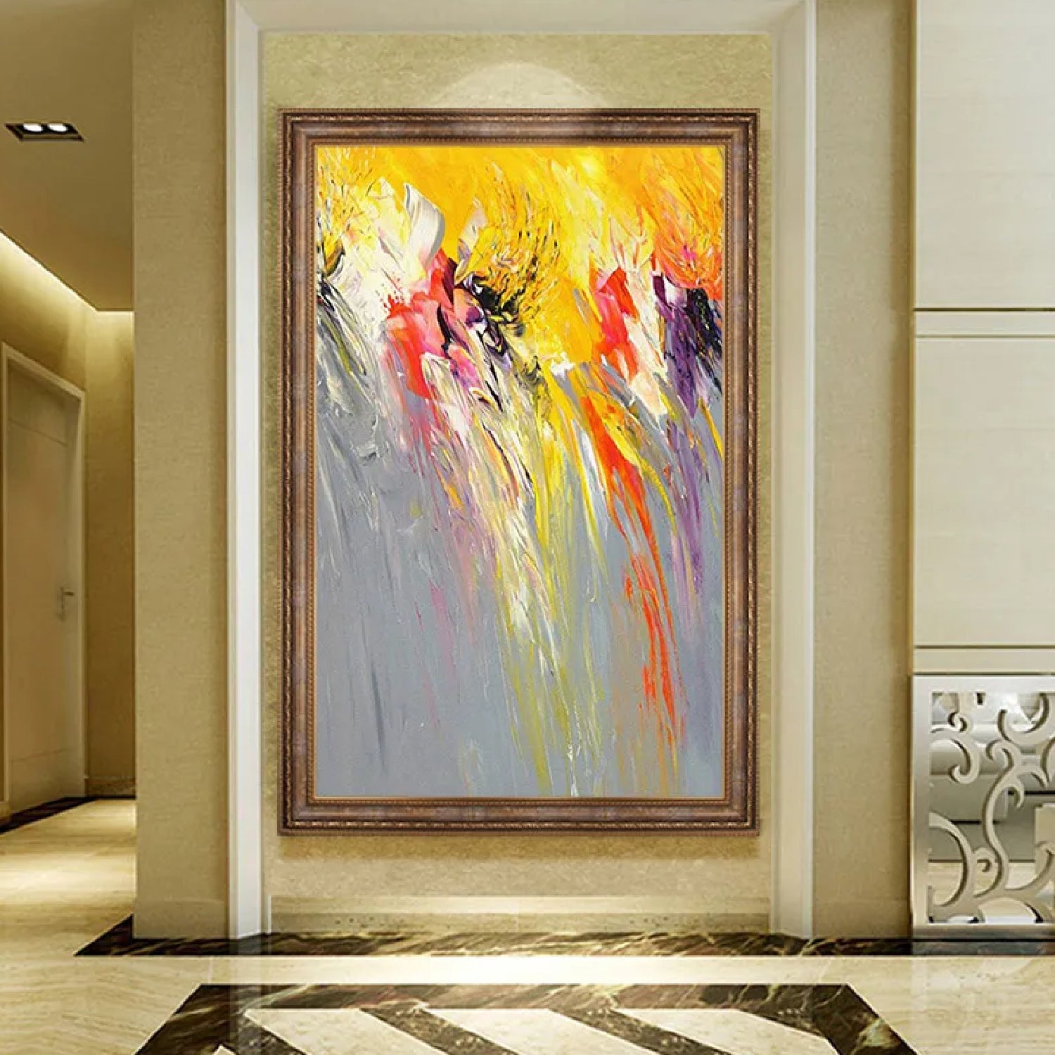 European-Style Yellow Grey Palette Knife Painting