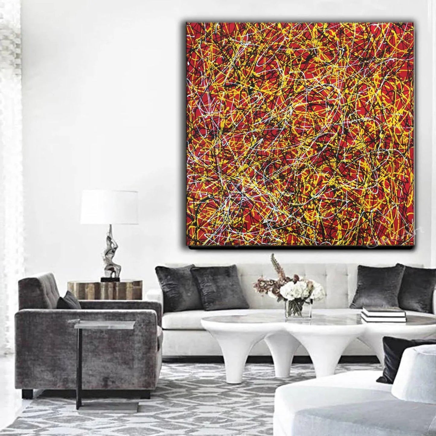 Famous Drip Painter Red Canvas Acrylic Painting