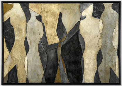 Abstract Grey & Gold Figures Dancing Artwork