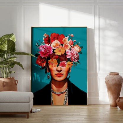 Floral Veil – Hand-Painted Frida-Inspired Modern Feminine Wall Art
