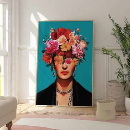 Floral Veil – Hand-Painted Frida-Inspired Modern Feminine Wall Art