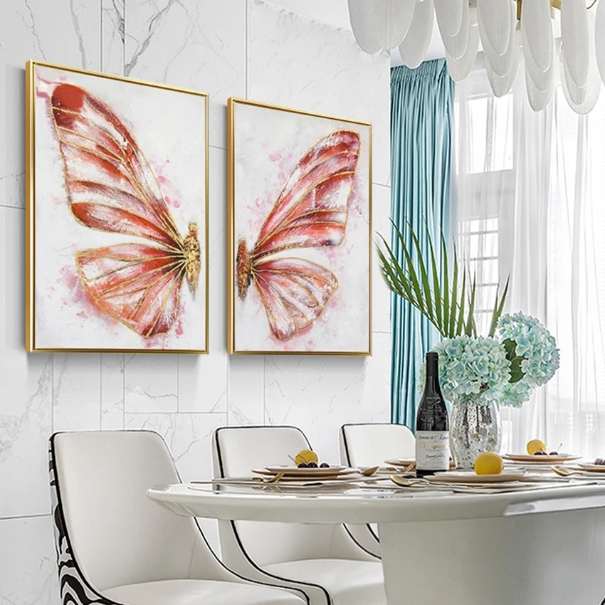 Flying Red Butterfly Abstract Set of 2 Home Decor Painting