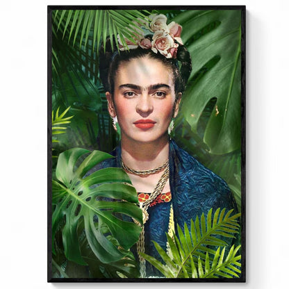 Frida In The Jungle Botanical Portrait Wall Art Feminist Tropical Decor