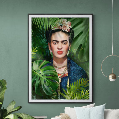 Frida in the Jungle – Hand-Painted Botanical Feminist Tropical Wall Art