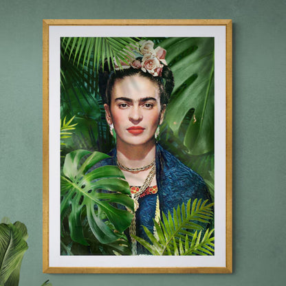 Frida in the Jungle – Hand-Painted Botanical Feminist Tropical Wall Art