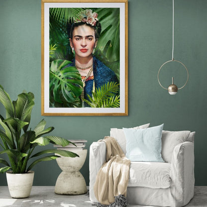 Frida in the Jungle – Hand-Painted Botanical Feminist Tropical Wall Art