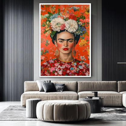 Frida In Bloom Floral Portrait Wall Art Inspired By Frida Kahlo