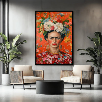 Frida In Bloom Floral Portrait Wall Art Inspired By Frida Kahlo