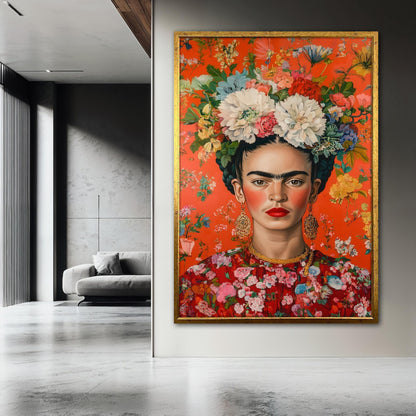 Frida In Bloom Floral Portrait Wall Art Inspired By Frida Kahlo
