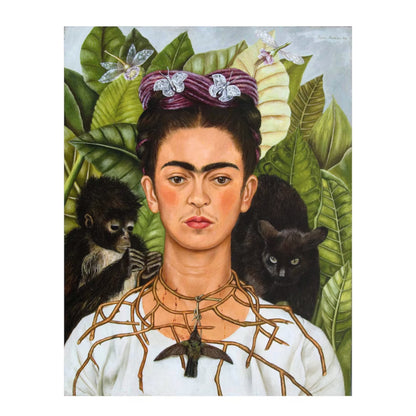 Frida Kahlo with Monkey and Black Cat Botanical Symbolist Portrait Canvas Art