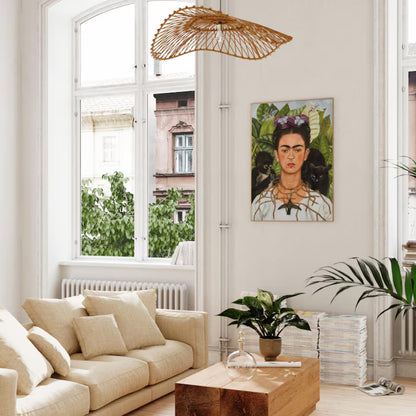 Frida Kahlo with Monkey and Black Cat Botanical Symbolist Portrait Canvas Art