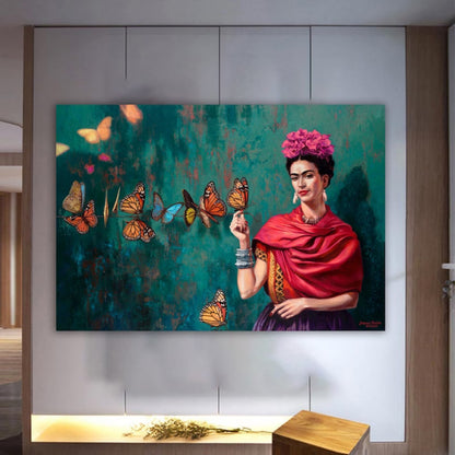 Frida Kahlo Butterfly Canvas Symbolic Feminist Wall Art with Monarchs
