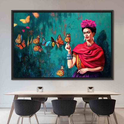 Frida Kahlo with Butterflies – Hand-Painted Symbolic Feminist Canvas