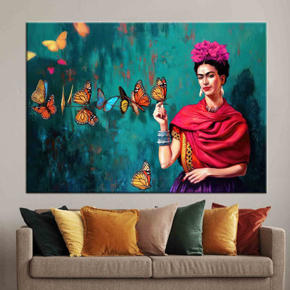 Frida Kahlo with Butterflies – Hand-Painted Symbolic Feminist Canvas