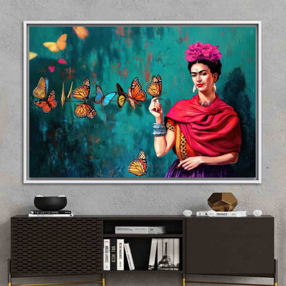 Frida Kahlo with Butterflies – Hand-Painted Symbolic Feminist Canvas