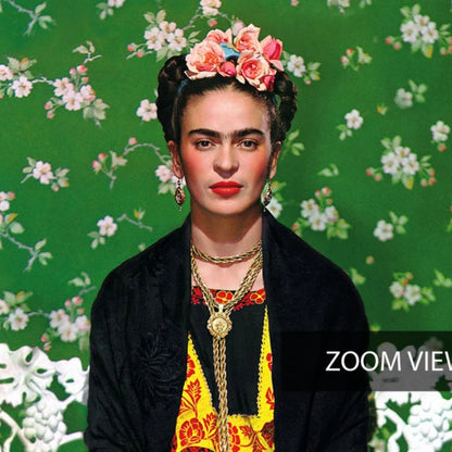 Frida Kahlo Floral Portrait – Hand-Painted Iconic Mexican Canvas with Green Background