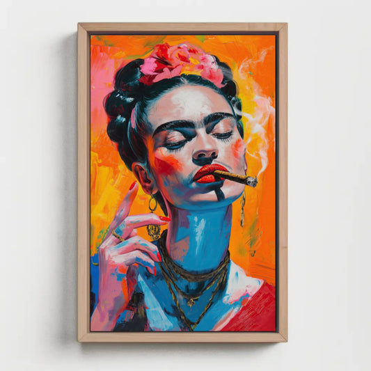 Frida Kahlo Smoking Portrait Bold Neon Pop Art Canvas