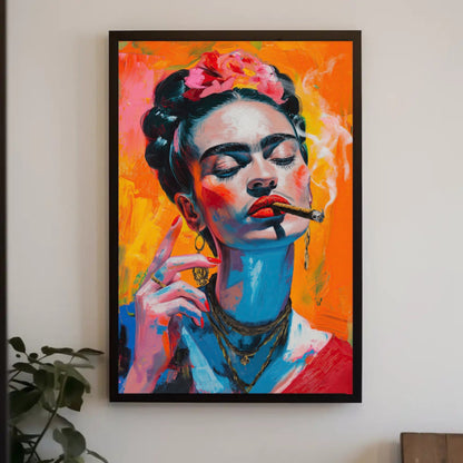 Frida Kahlo Smoking Portrait Bold Neon Pop Art Canvas
