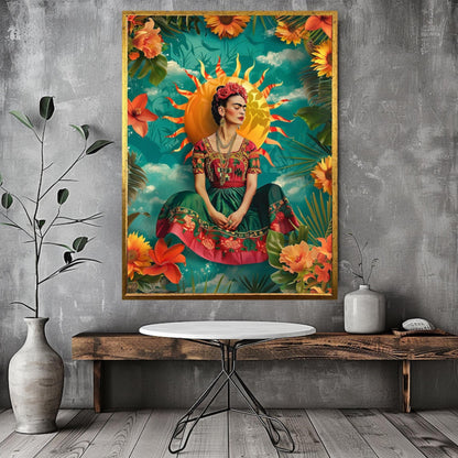 Frida Kahlo Sun Goddess Portrait Radiant Floral Canvas Art