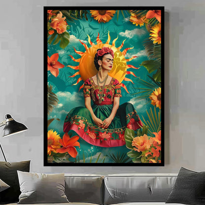 Frida Kahlo Sun Goddess Portrait Radiant Floral Canvas Art
