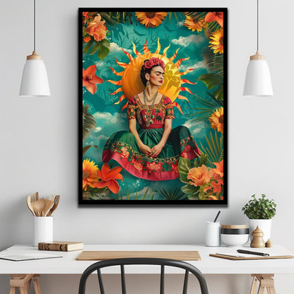 Frida Kahlo Sun Goddess Portrait Radiant Floral Canvas Art