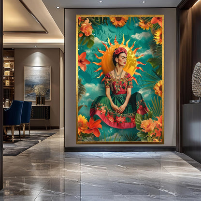 Frida Kahlo Sun Goddess Portrait Radiant Floral Canvas Art