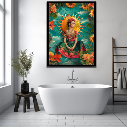 Frida Kahlo Sun Goddess Portrait Radiant Floral Canvas Art