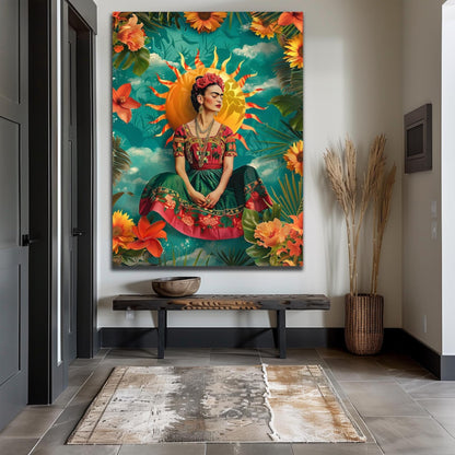Frida Kahlo Sun Goddess Portrait Radiant Floral Canvas Art