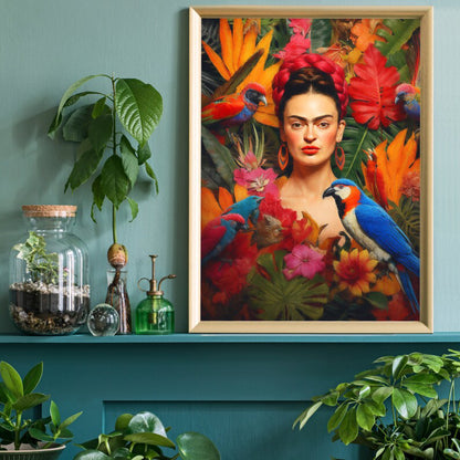Frida & The Tropics Vibrant Jungle Portrait Wall Art Latin Boho Decor