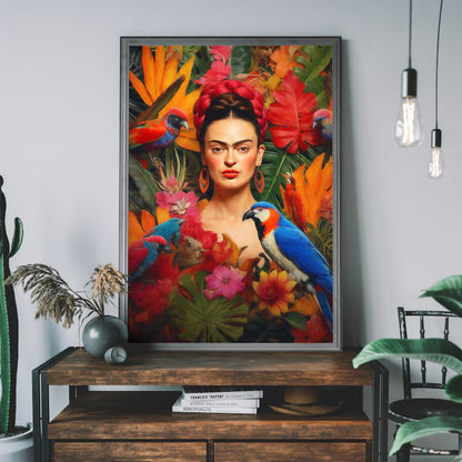 Frida & The Tropics Vibrant Jungle Portrait Wall Art Latin Boho Decor