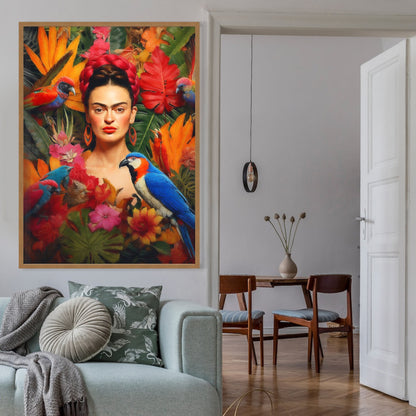 Frida & The Tropics Vibrant Jungle Portrait Wall Art Latin Boho Decor