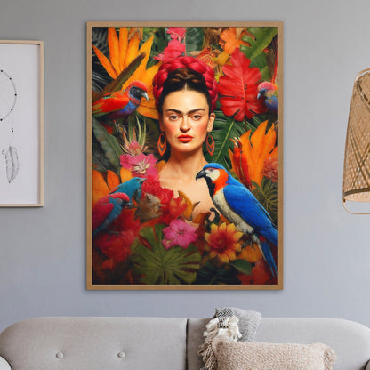 Frida & The Tropics Vibrant Jungle Portrait Wall Art Latin Boho Decor