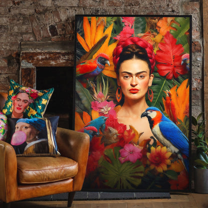 Frida & The Tropics Vibrant Jungle Portrait Wall Art Latin Boho Decor