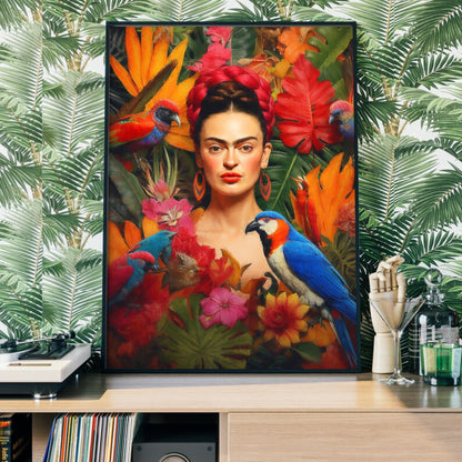 Frida & The Tropics Vibrant Jungle Portrait Wall Art Latin Boho Decor