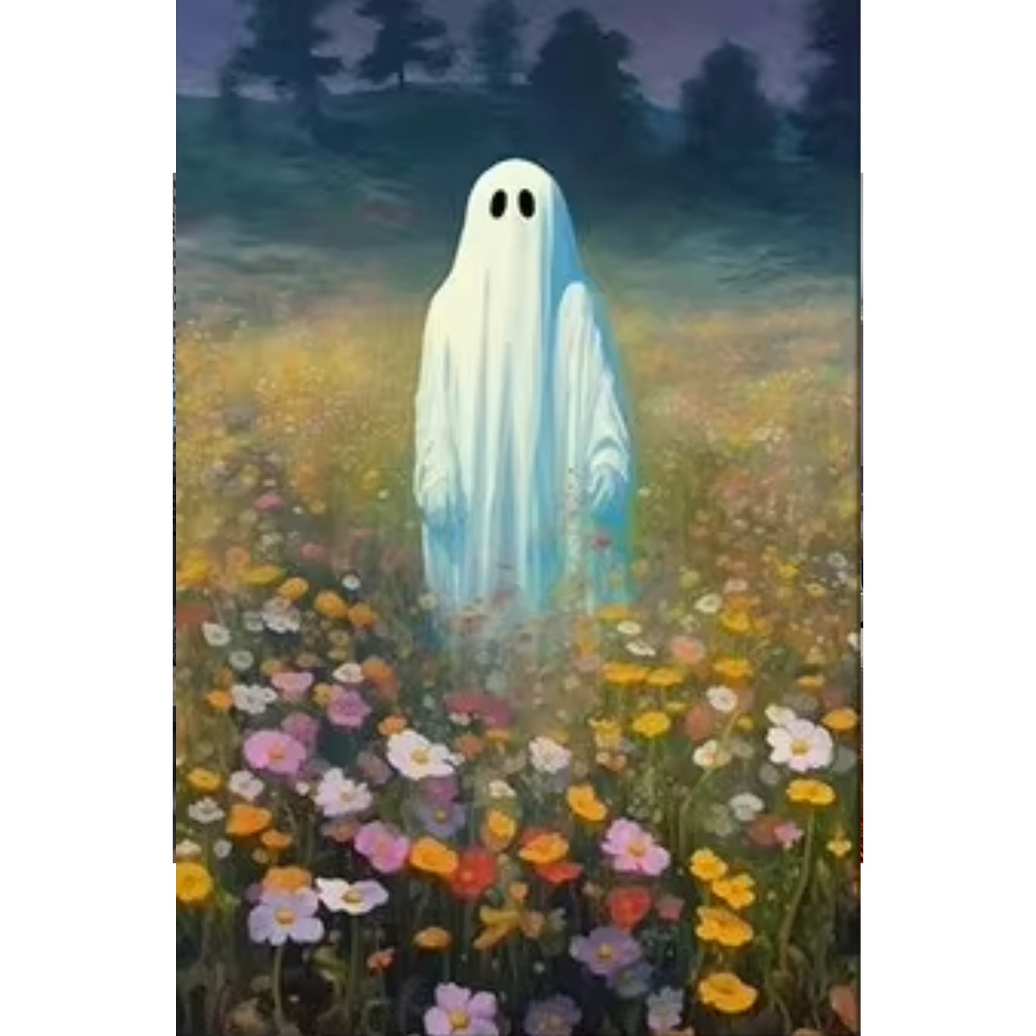 Ghost in a Flower Field Dark Academia Gothic Halloween Art