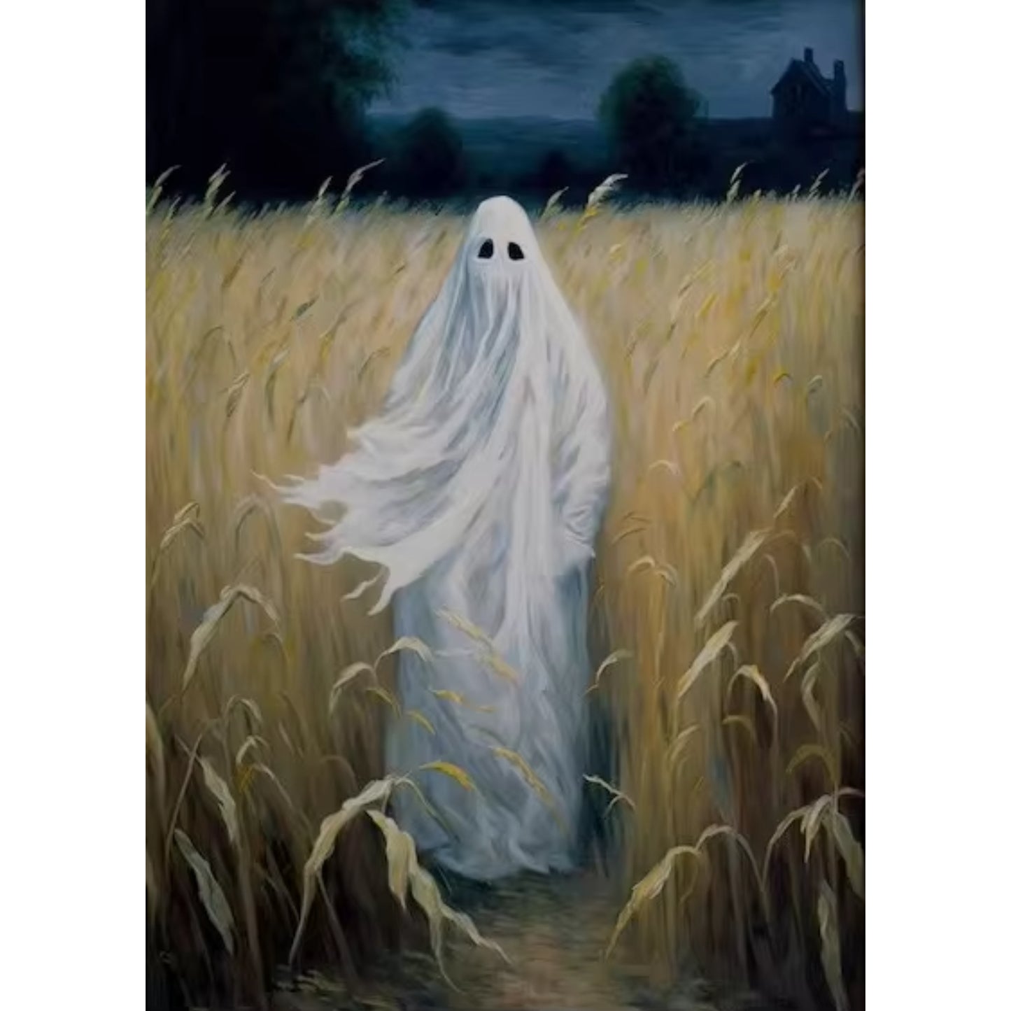 Ghost in Wheat Field Dark Academia Gothic Halloween Wall Art