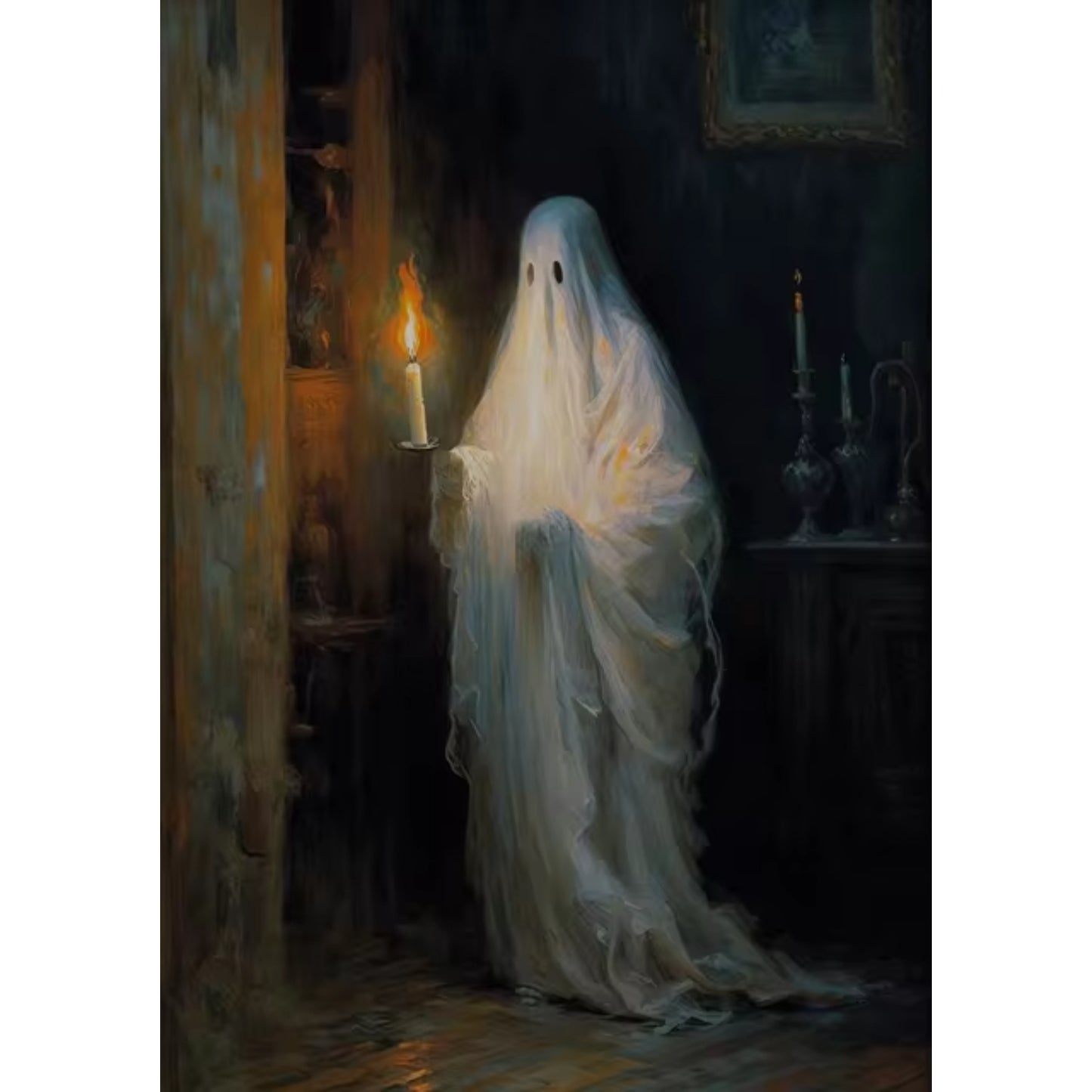 Ghost with Candle Dark Academia Gothic Halloween Wall Art