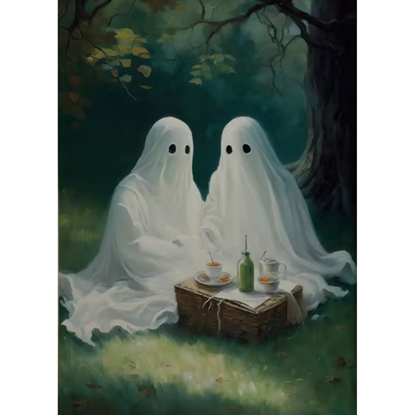 Ghostly Picnic Dark Academia Halloween Gothic Canvas Wall Art