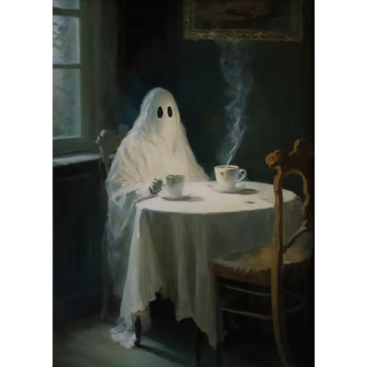 Ghostly Tea Time Dark Academia Gothic Halloween Wall Art