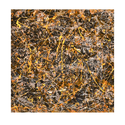 Square crop showing gold and white splashes criss-crossing a textured black and grey ground.