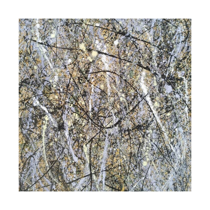 Square crop showing gold, black and white trails layered over a grey-toned ground.