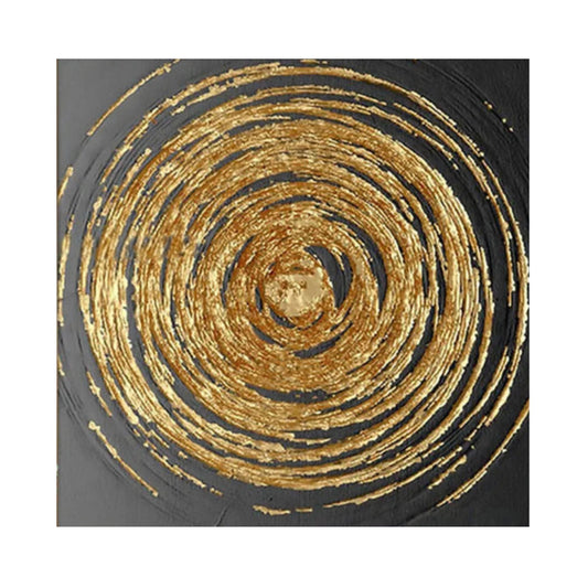 Hand-painted minimalist golden circle abstract artwork on textured canvas