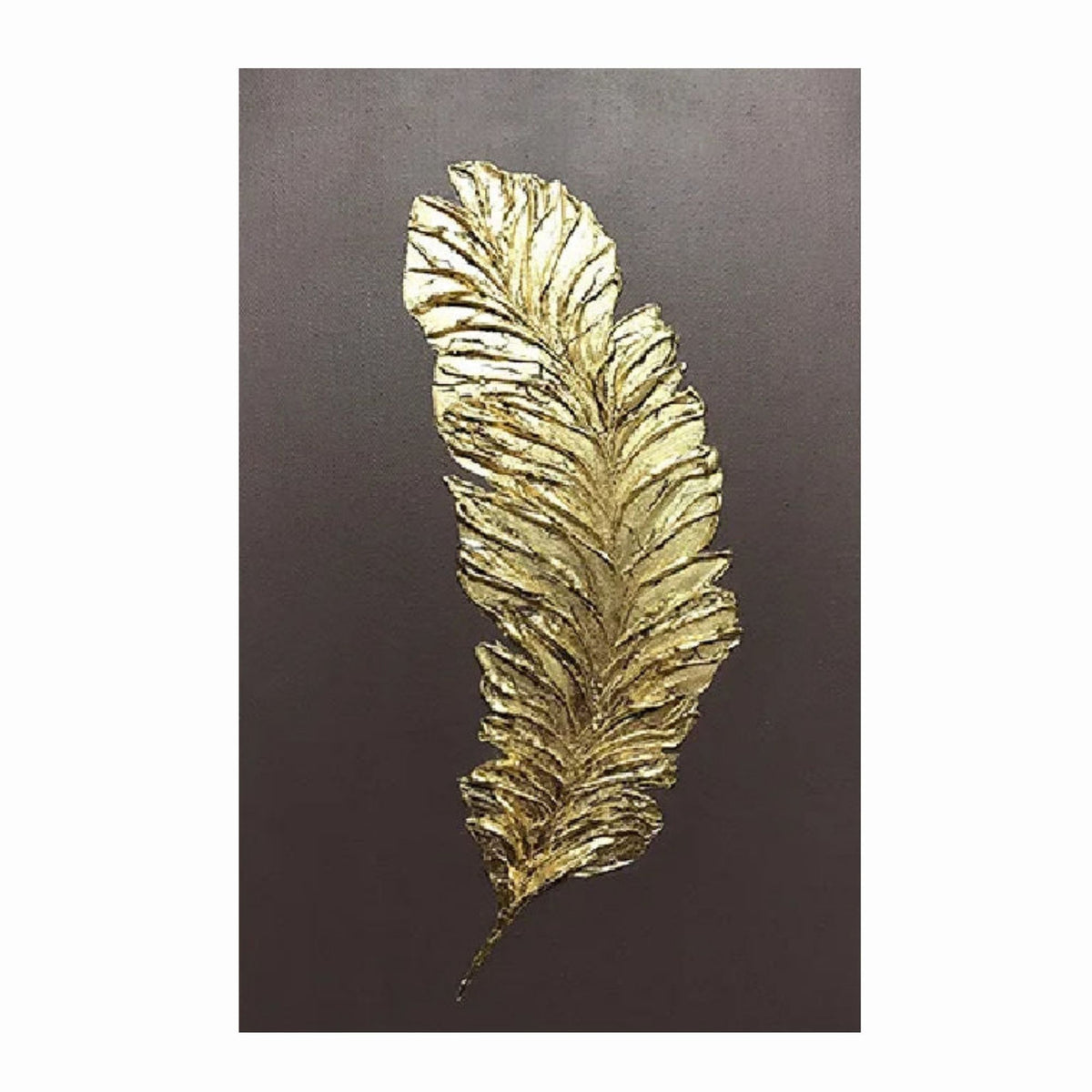 Gold feather design on a dark background