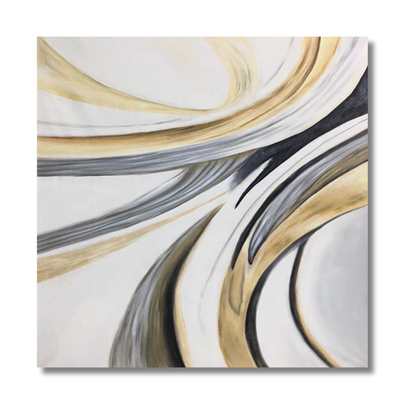 Gold and Grey Swirl Abstract Canvas – Modern Curved Line Wall Art for Contemporary Interiors