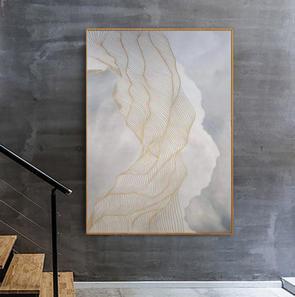 Gold Line Minimalist Abstract Canvas – Elegant Flowing Wall Art on Soft Neutral Background