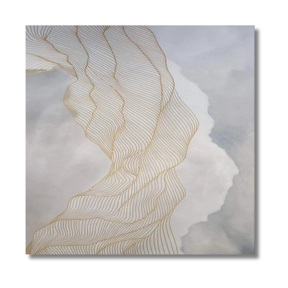 Gold Line Minimalist Abstract Canvas – Elegant Flowing Wall Art on Soft Neutral Background