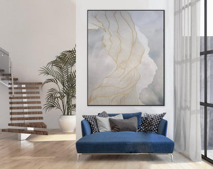 Gold Line Minimalist Abstract Canvas – Elegant Flowing Wall Art on Soft Neutral Background