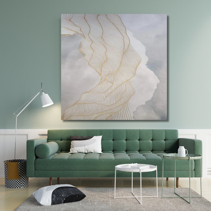 Gold Line Minimalist Abstract Canvas – Elegant Flowing Wall Art on Soft Neutral Background