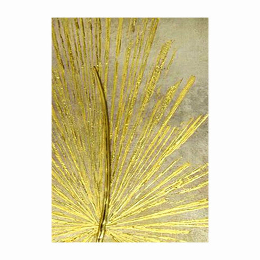 Fine gold-coloured palm frond lines fanning upward across a muted grey-beige textured background.