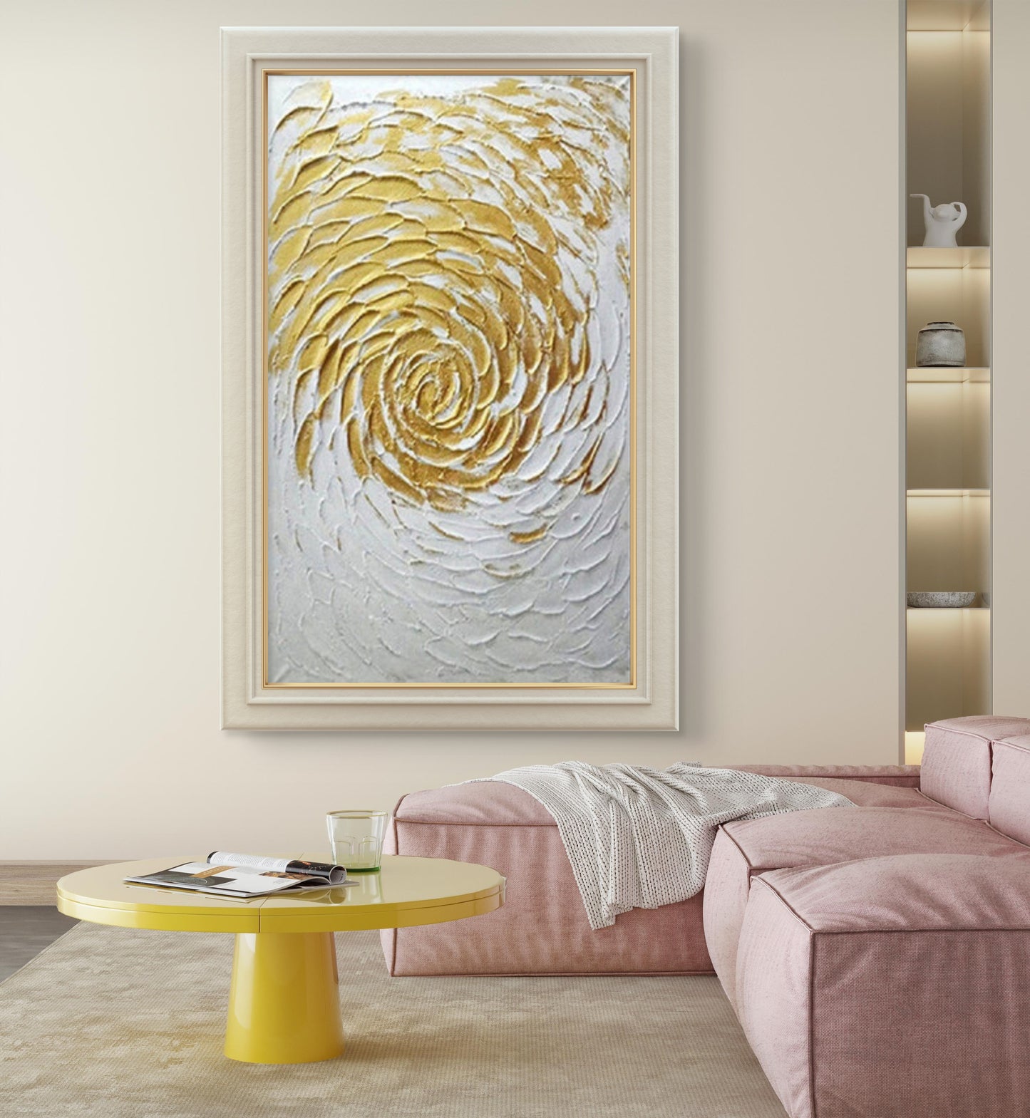 Gold White Cyclone 100% Hand Painted Textured Art